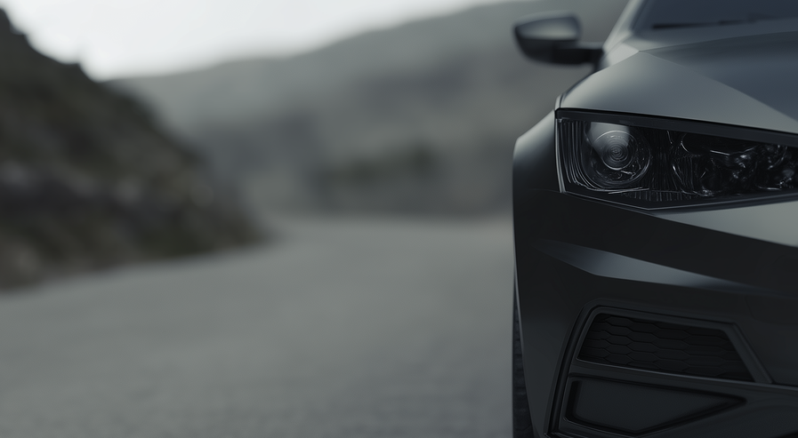 Car front on road